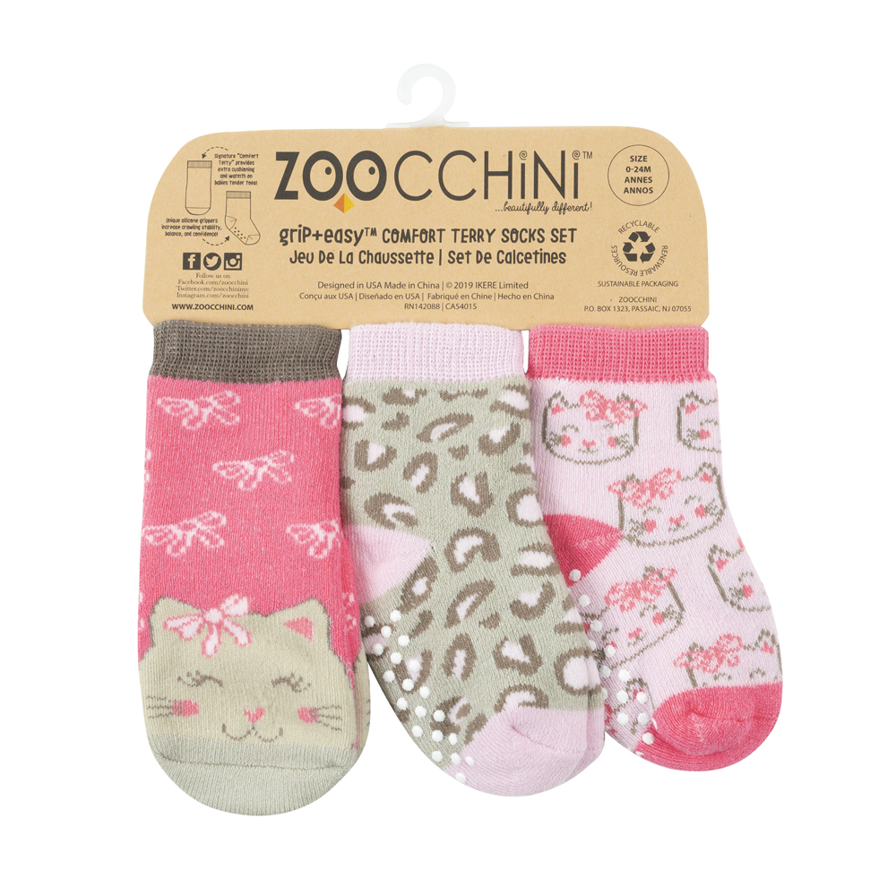 Zoocchini Set 3ks protiskluzové ponožky Kotě
